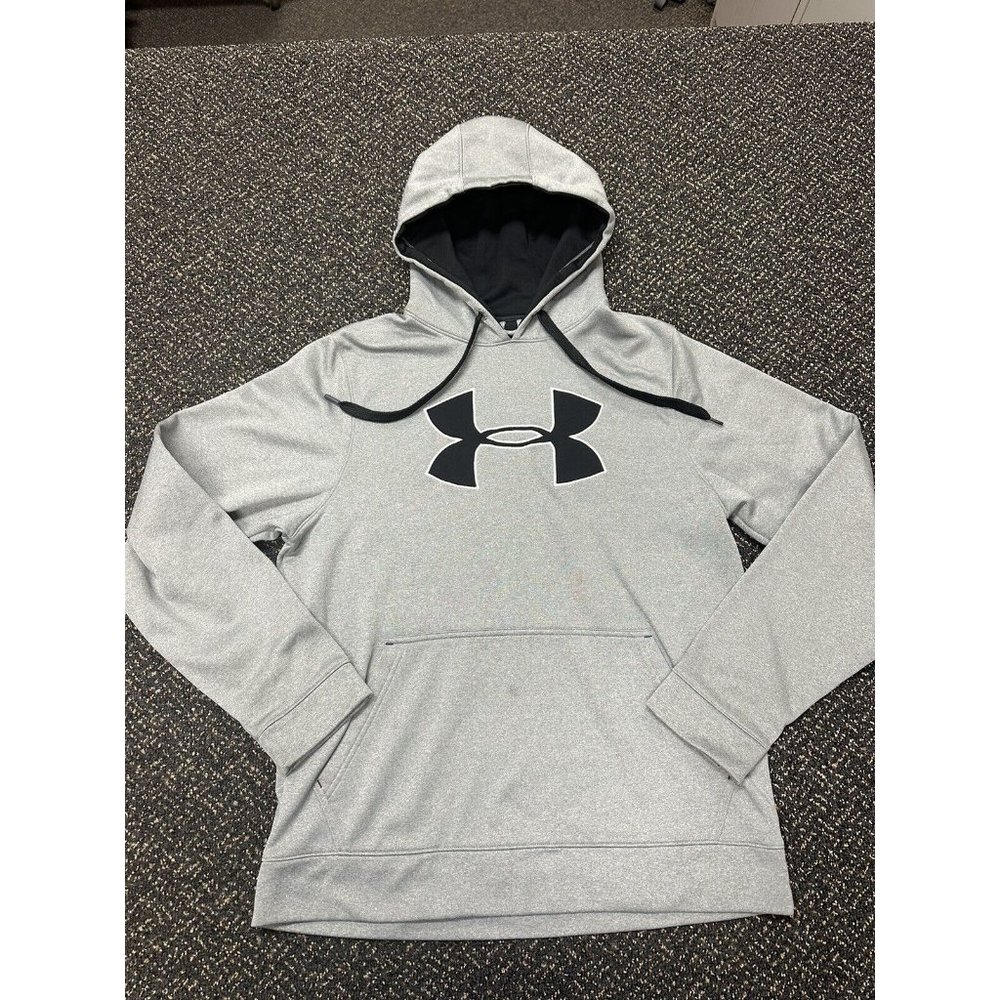 Under Armour Hoodie Mens Medium Cold Gear Gray Fleece Lined Big Logo 1216186